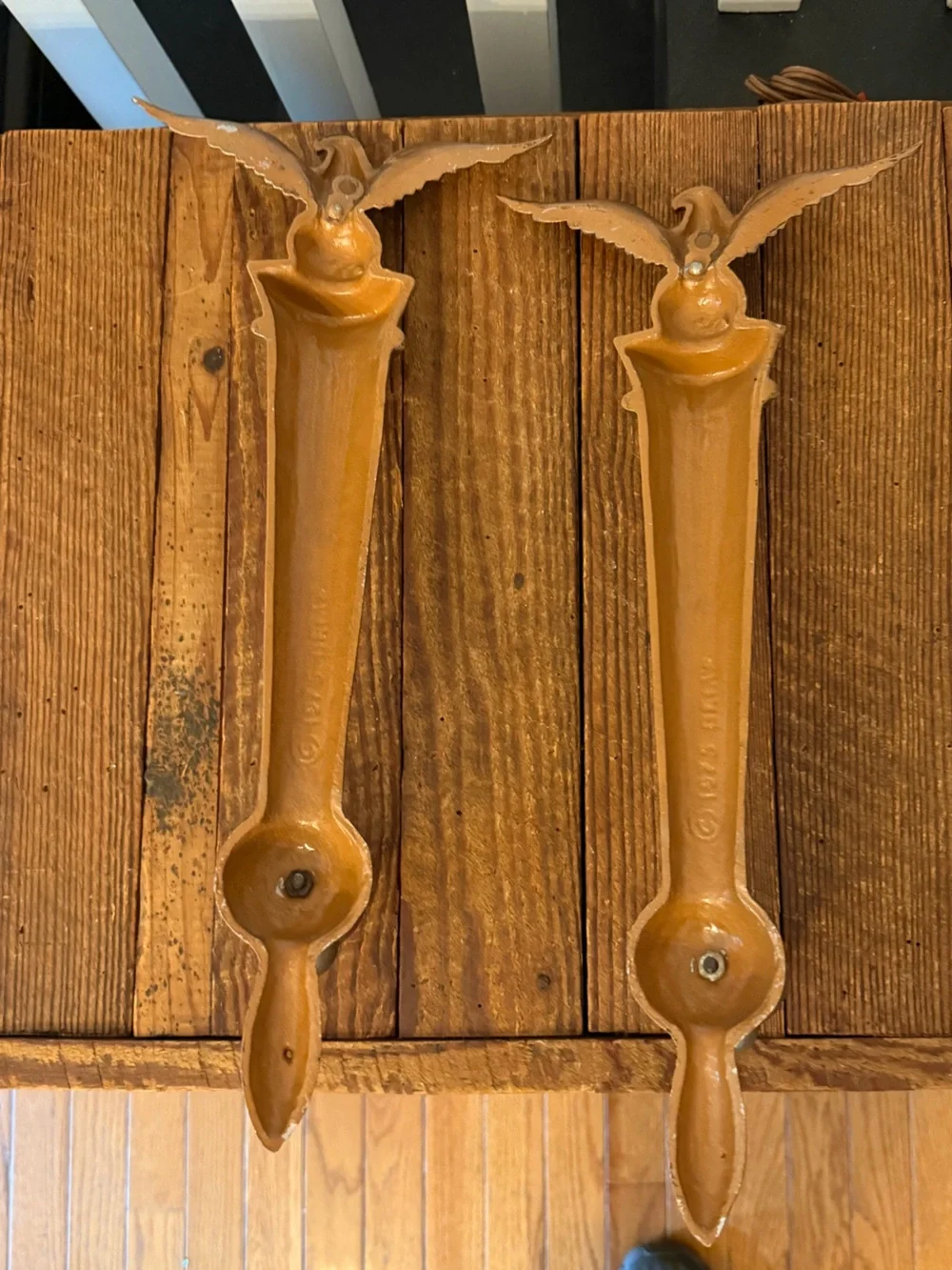Pair of vintage 1975 Delta federal eagle tapered wall sconce candle holders